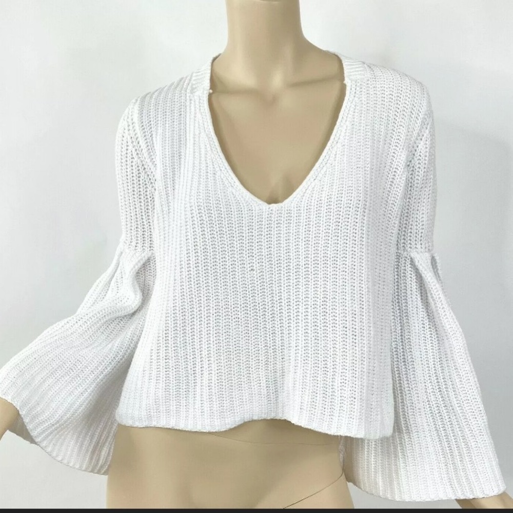 Free People V Neck Bell Sleeves Knit Sweater